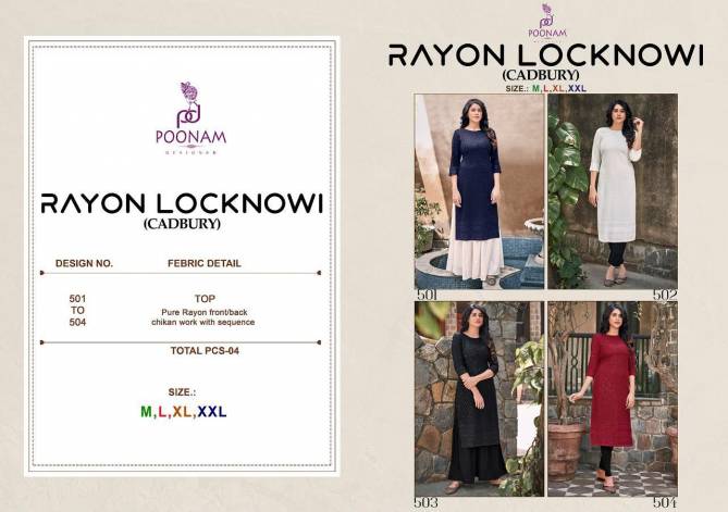 Poonam Rayon  Latest Fancy Heavy Designer Festive Wear  Lucknowi Cadbury Pure Rayon Salwar Suit  Collection